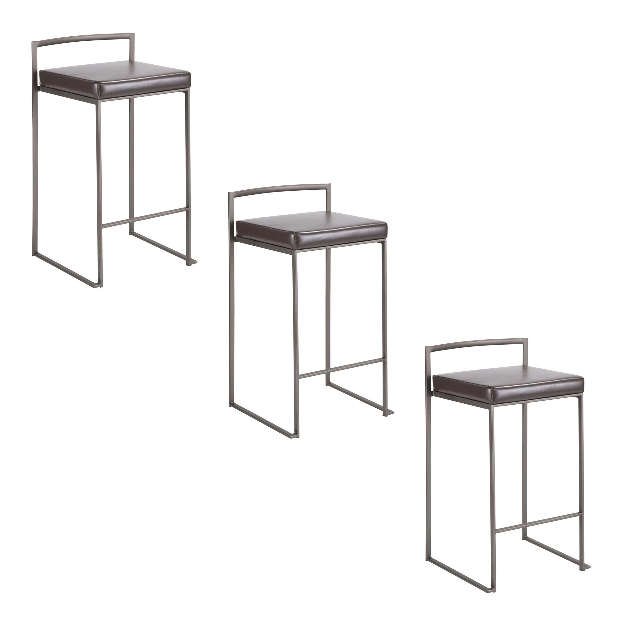 Fuji 26 Inch Brown Faux Leather Industrial Counter Stools (Set of 3) 10 Fuji 26 Inch Brown Faux Leather Industrial Counter Stools (Set of 3) - Image 10