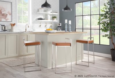 Fuji 26-Inch Contemporary Camel Faux Leather Counter Stool (Set of 3)