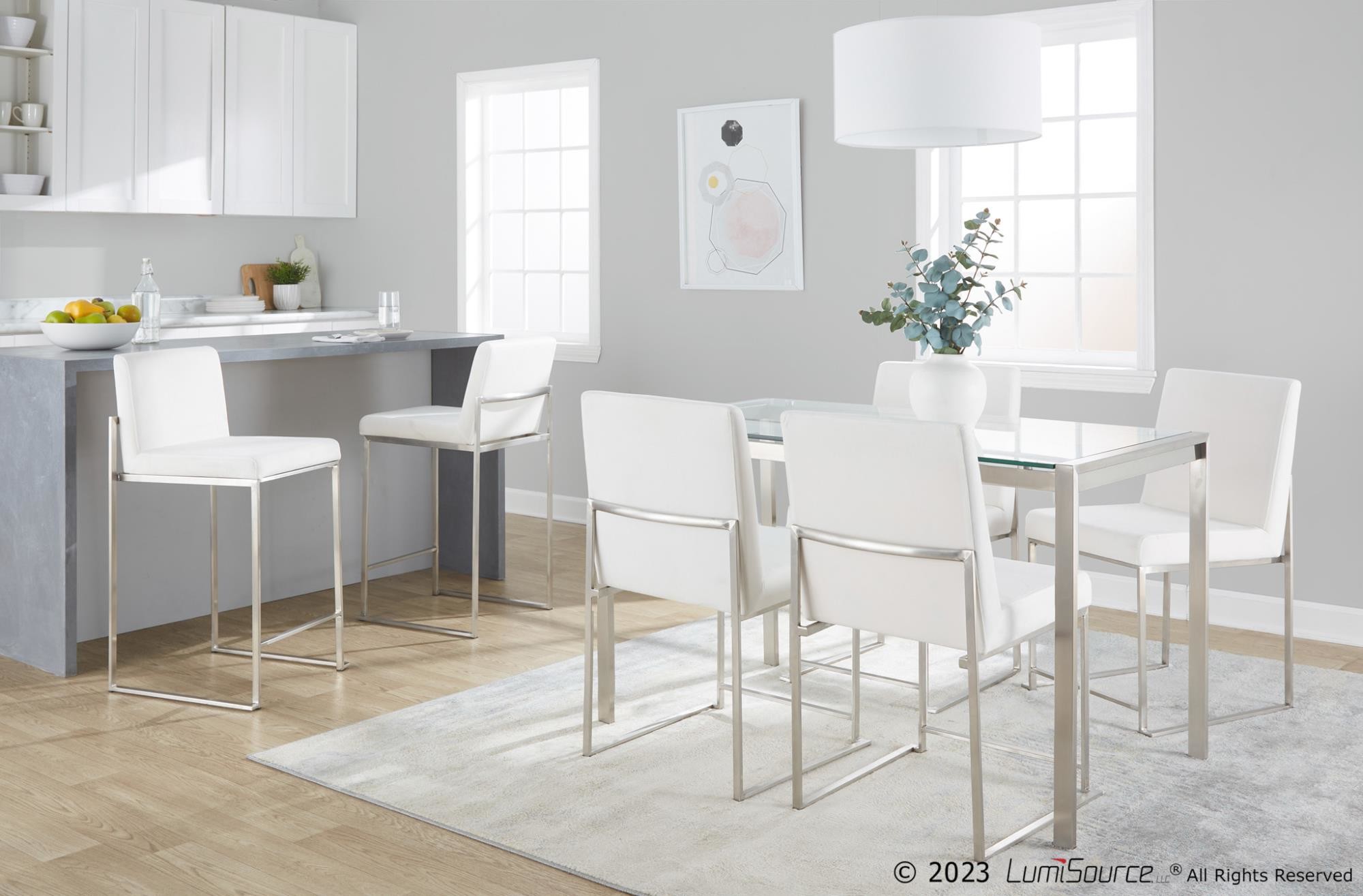 Fuji 26-Inch Contemporary White Velvet Counter Stool (Set of 3) 2 Fuji 26-Inch Contemporary White Velvet Counter Stool (Set of 3) - Image 2