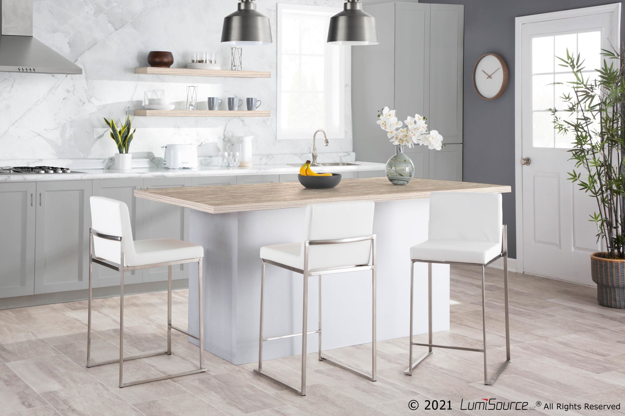 Fuji 26-Inch Contemporary White Velvet Counter Stool (Set of 3) 1 Fuji 26-Inch Contemporary White Velvet Counter Stool (Set of 3)