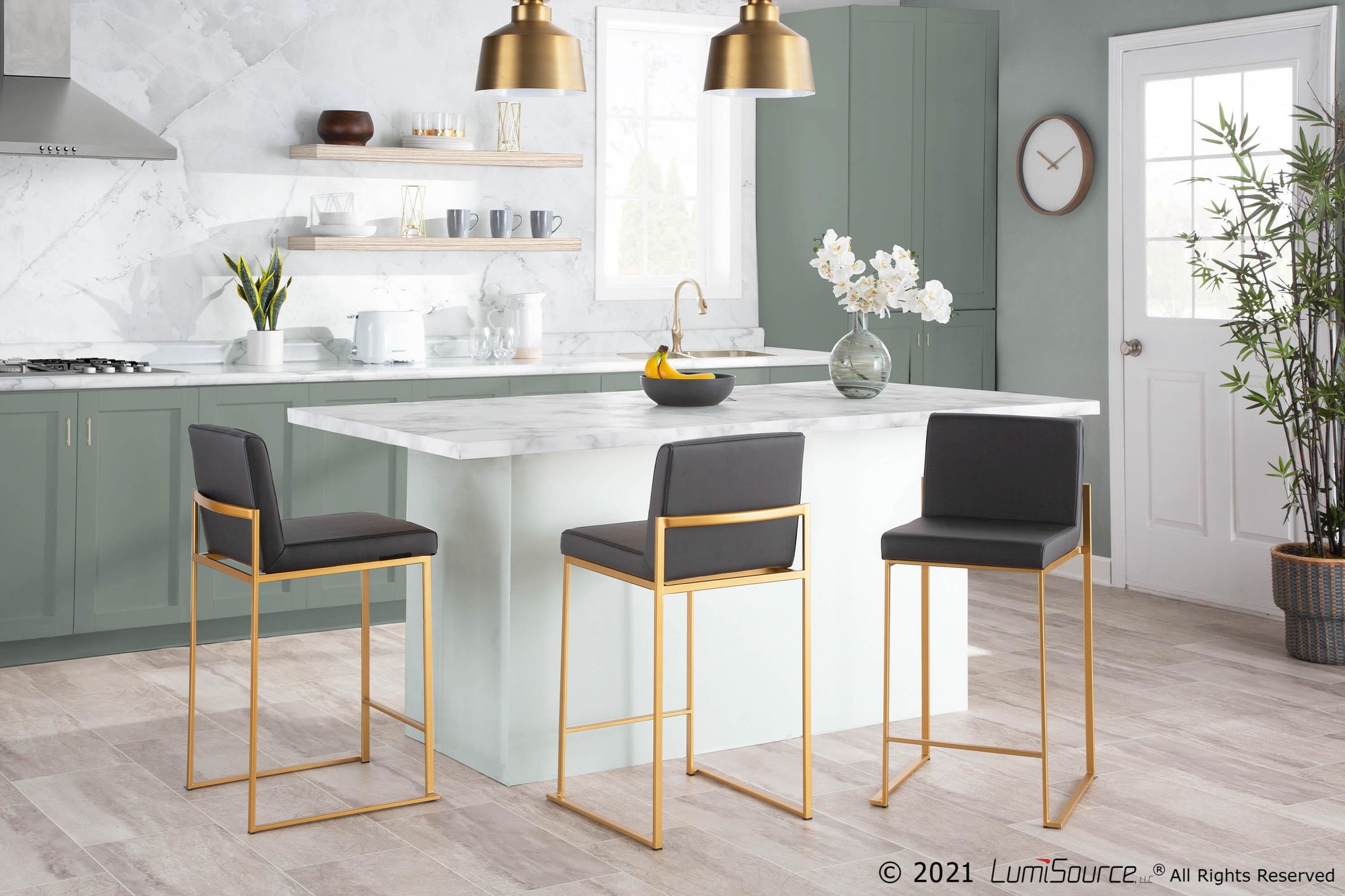 Fuji 26-Inch Gold Steel Grey Contemporary Counter Stool (Set of 3) 1 Fuji 26-Inch Gold Steel Grey Contemporary Counter Stool (Set of 3)