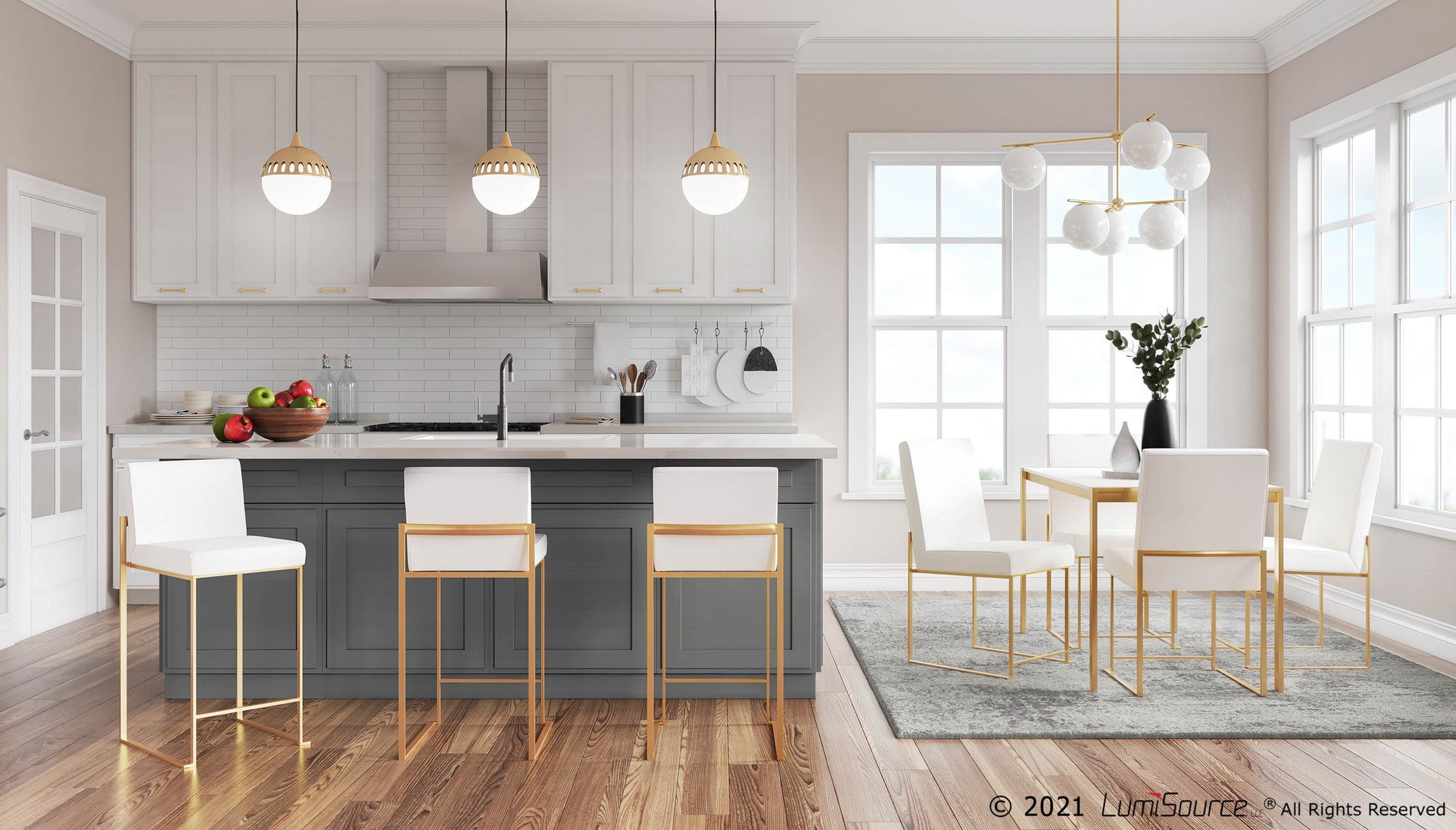 Fuji 26-Inch Gold Steel White Contemporary Counter Stool (Set of 3) 3 Fuji 26-Inch Gold Steel White Contemporary Counter Stool (Set of 3) - Image 3