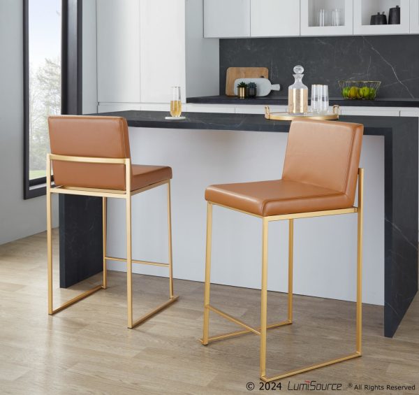 Fuji 26 Inch Gold and Camel Contemporary Counter Stools Set of 2 1