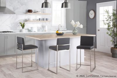 Fuji 26 Inch Grey Faux Leather Contemporary Counter Stool (Set of 3)