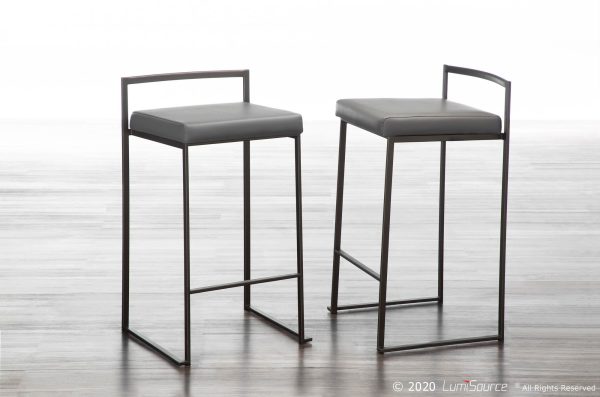 Fuji 26 Inch Industrial Antique Metal Grey Counter Stool Set of 3 1