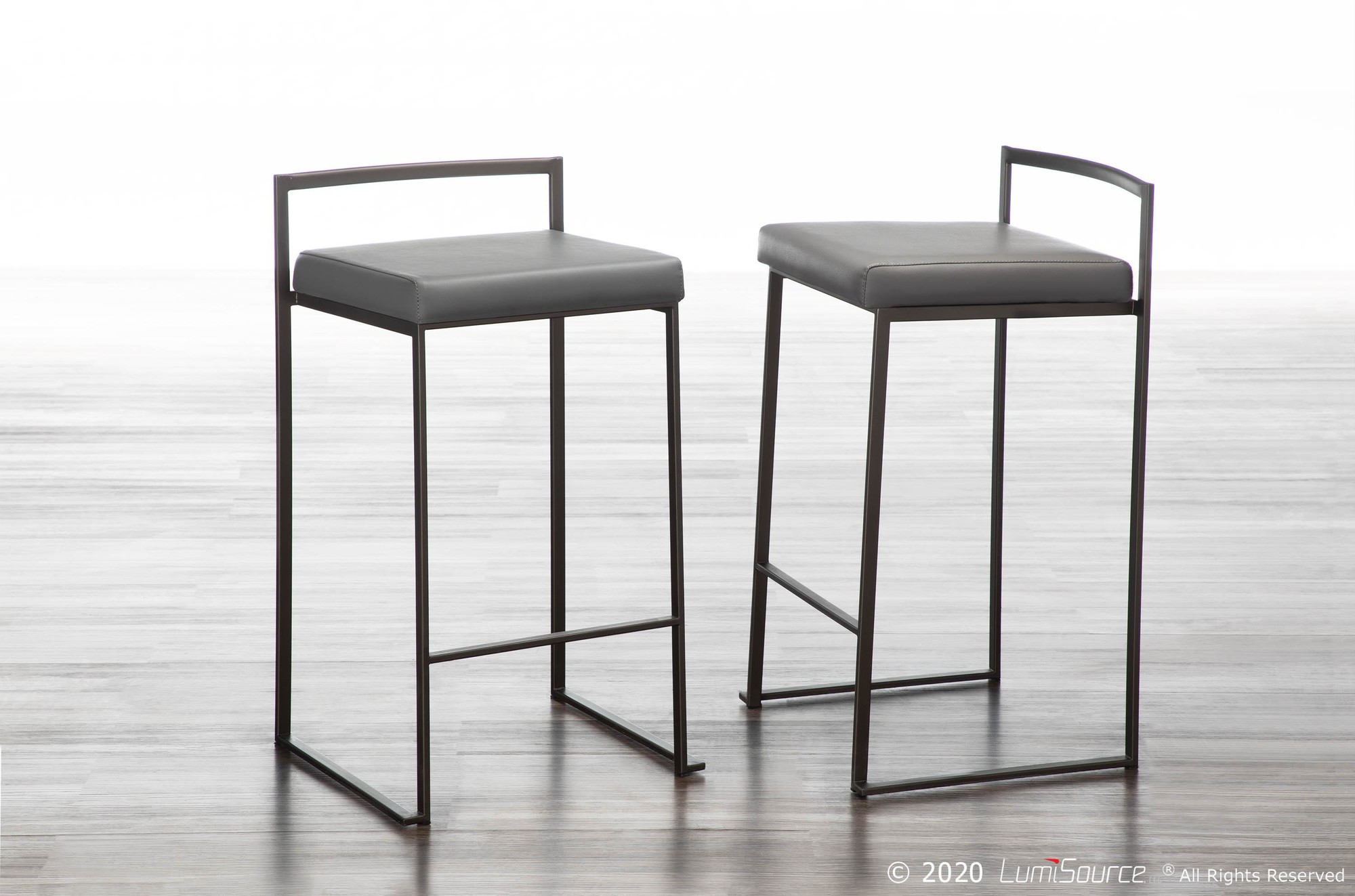 Fuji 26-Inch Industrial Antique Metal Grey Counter Stool (Set of 3) 2 Fuji 26-Inch Industrial Antique Metal Grey Counter Stool (Set of 3) - Image 2