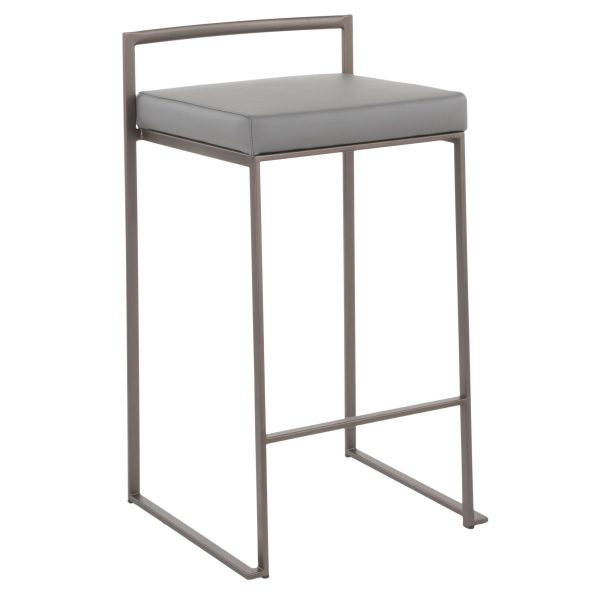 Fuji 26 Inch Industrial Antique Metal Grey Counter Stool Set of 3 2