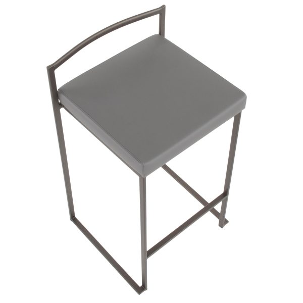 Fuji 26 Inch Industrial Antique Metal Grey Counter Stool Set of 3 7