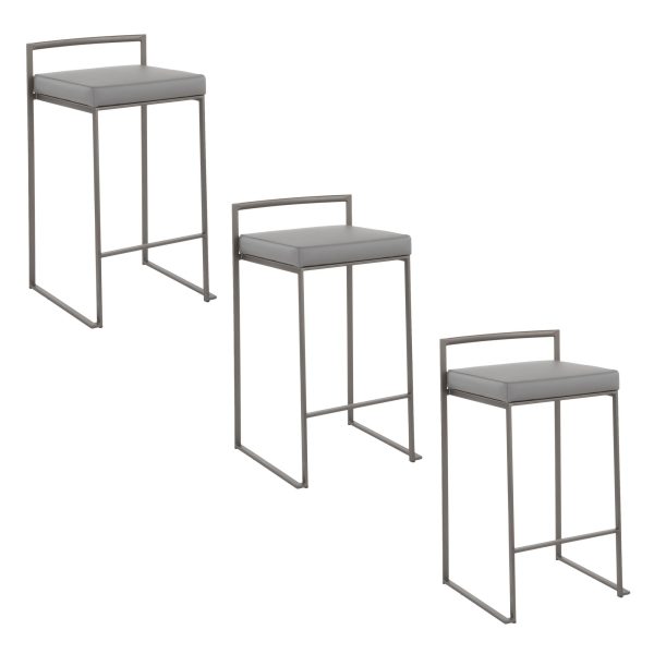 Fuji 26 Inch Industrial Antique Metal Grey Counter Stool Set of 3 8
