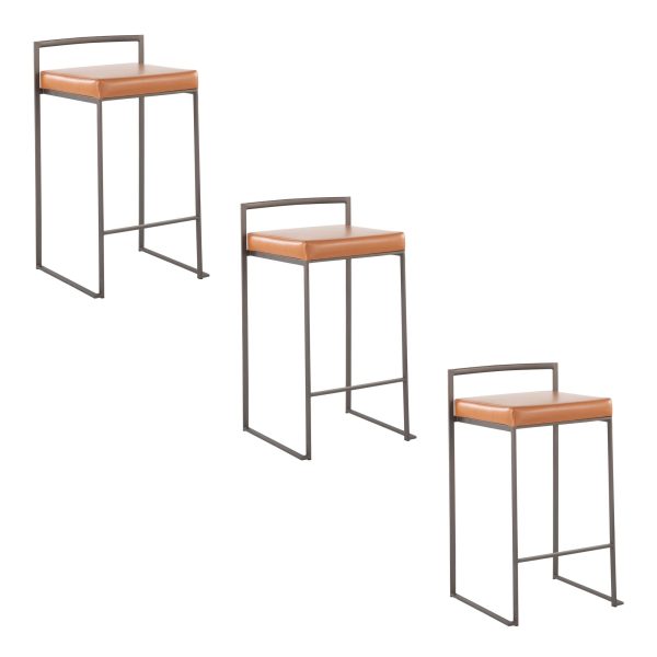 Fuji 26 Inch Industrial Camel Counter Stool Set Set of 3 8