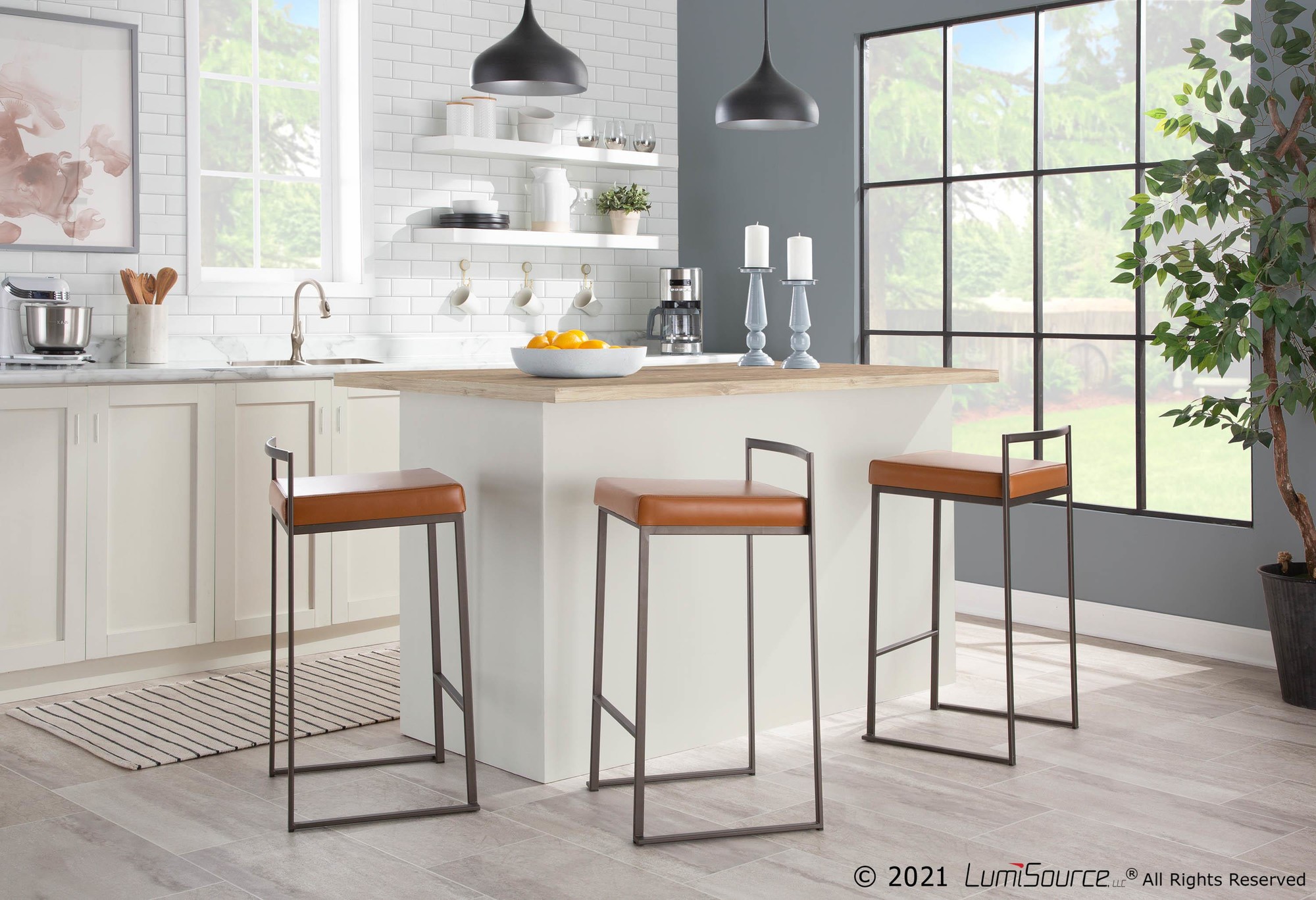 Fuji 26-Inch Industrial Camel Counter Stool Set (Set of 3) 1 Fuji 26-Inch Industrial Camel Counter Stool Set (Set of 3)