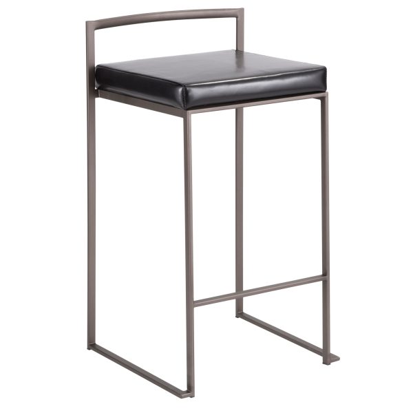 Fuji 26 Inch Industrial Stackable Black Faux Leather Counter Stools Set of 3 3