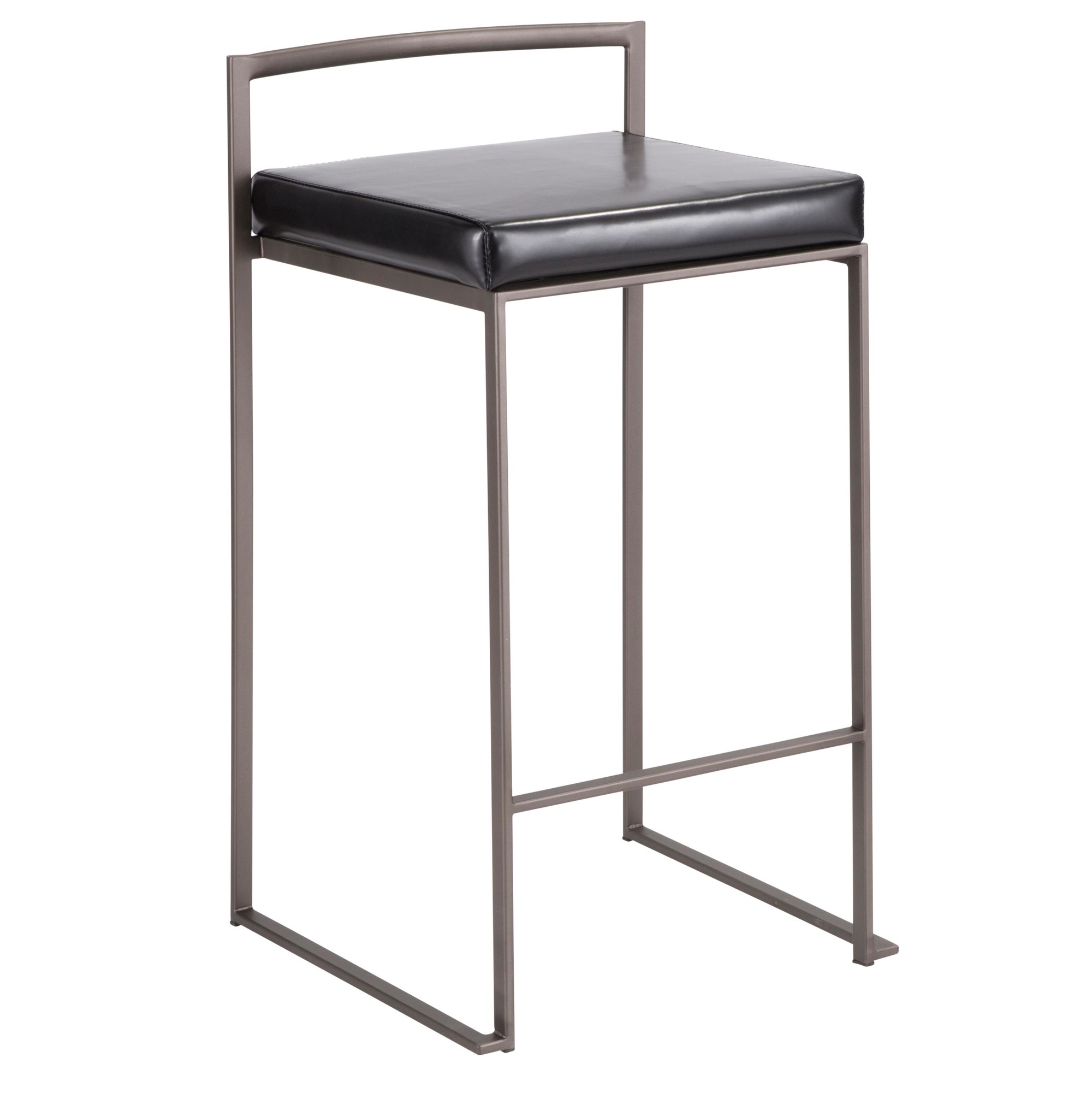 Fuji 26-Inch Industrial Stackable Black Faux Leather Counter Stools (Set of 3) 4 Fuji 26-Inch Industrial Stackable Black Faux Leather Counter Stools (Set of 3) - Image 4