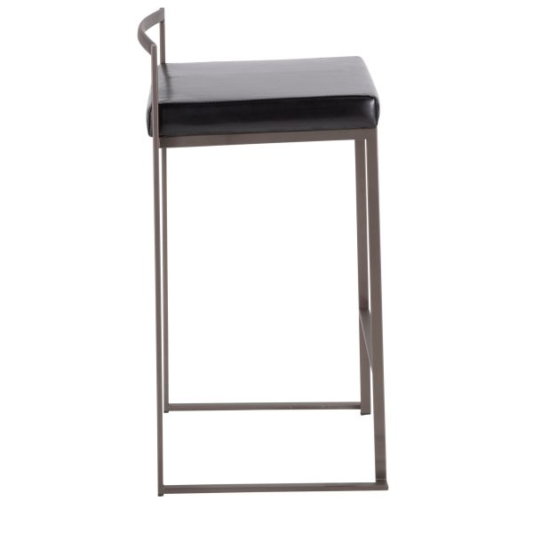 Fuji 26 Inch Industrial Stackable Black Faux Leather Counter Stools Set of 3 4
