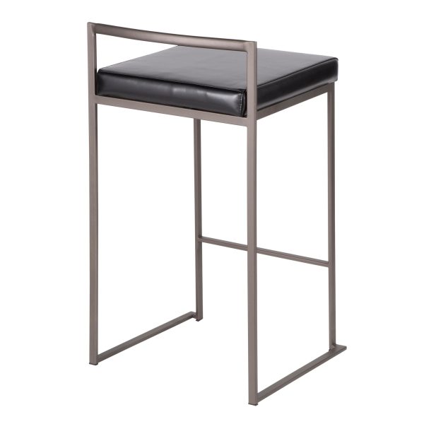 Fuji 26 Inch Industrial Stackable Black Faux Leather Counter Stools Set of 3 5