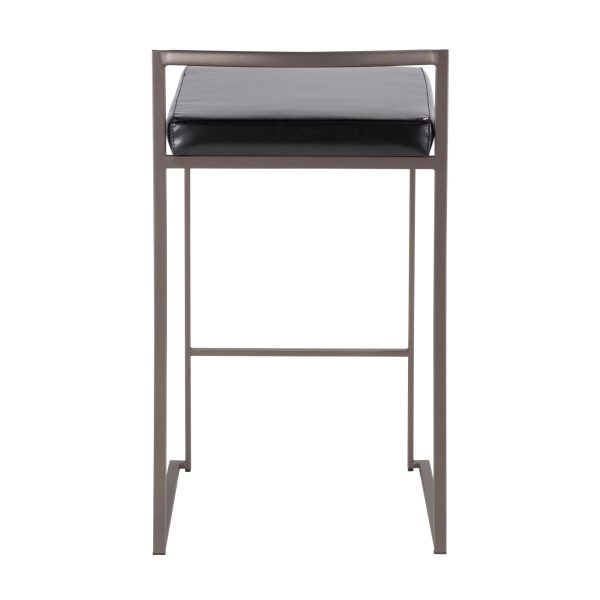 Fuji 26 Inch Industrial Stackable Black Faux Leather Counter Stools Set of 3 6