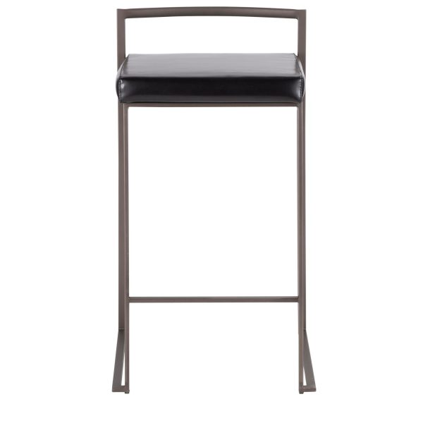 Fuji 26 Inch Industrial Stackable Black Faux Leather Counter Stools Set of 3 7