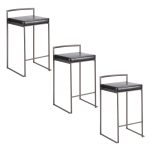 Fuji 26-Inch Industrial Stackable Black Faux Leather Counter Stools (Set of 3) 21 Fuji 26-Inch Industrial Stackable Black Faux Leather Counter Stools (Set of 3)