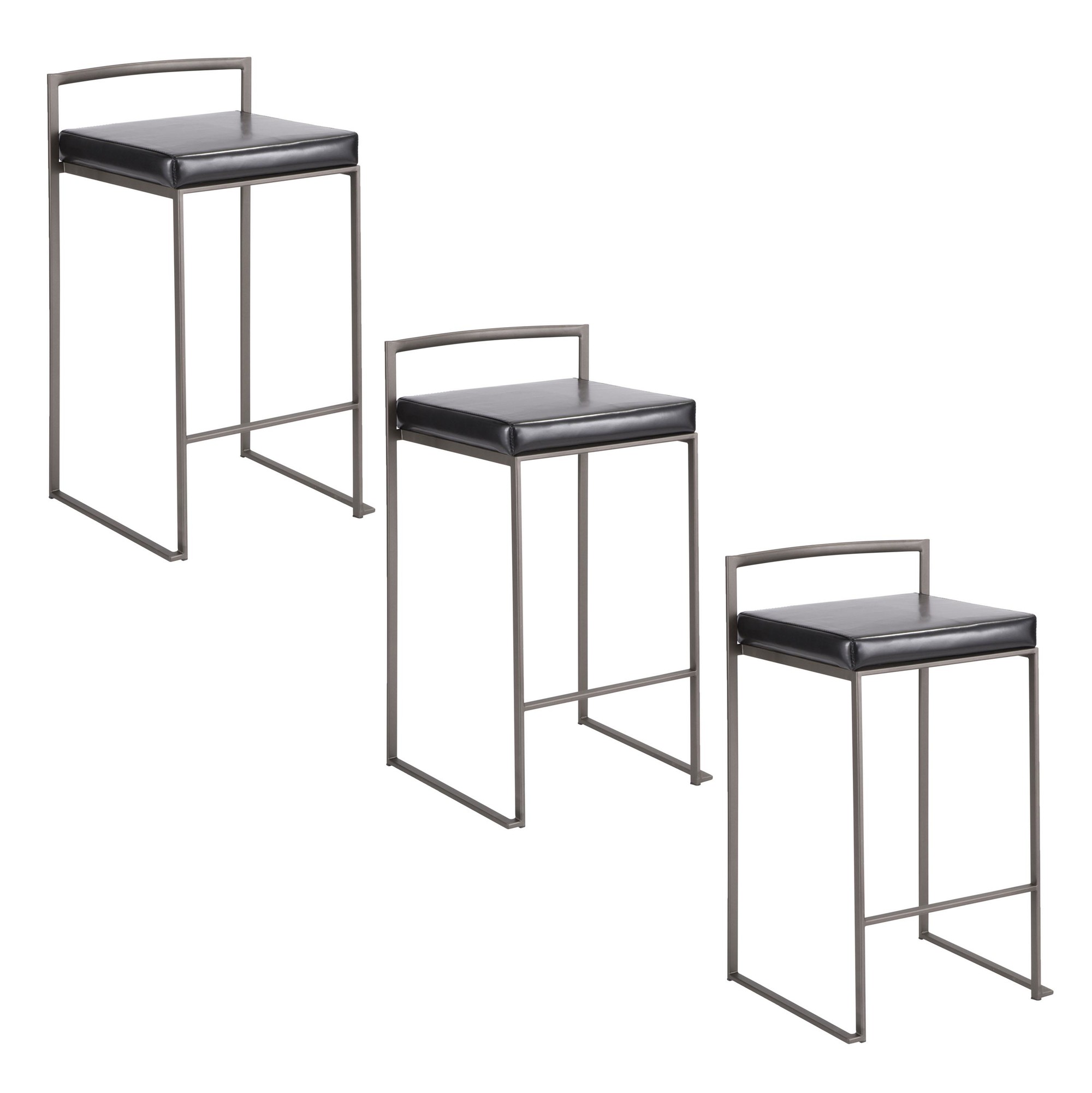 Fuji 26-Inch Industrial Stackable Black Faux Leather Counter Stools (Set of 3) 10 Fuji 26-Inch Industrial Stackable Black Faux Leather Counter Stools (Set of 3) - Image 10