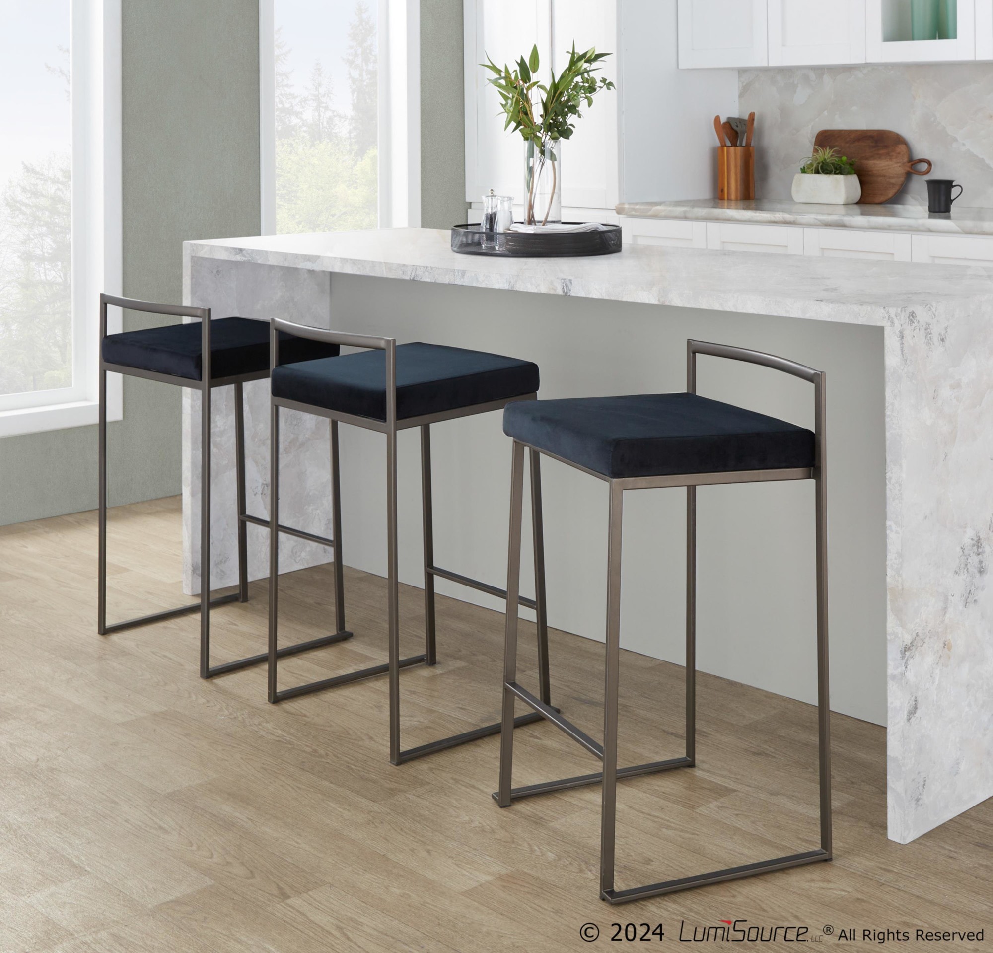 Fuji 26-Inch Industrial Stackable Black Faux Leather Counter Stools (Set of 3) 1 Fuji 26-Inch Industrial Stackable Black Faux Leather Counter Stools (Set of 3)