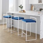 Fuji 26-Inch White Metal Blue Velvet Contemporary Stools (Set of 3) 12 Fuji 26-Inch White Metal Blue Velvet Contemporary Stools (Set of 3)