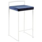 Fuji 26-Inch White Metal Blue Velvet Contemporary Stools (Set of 3) 15 Fuji 26-Inch White Metal Blue Velvet Contemporary Stools (Set of 3)