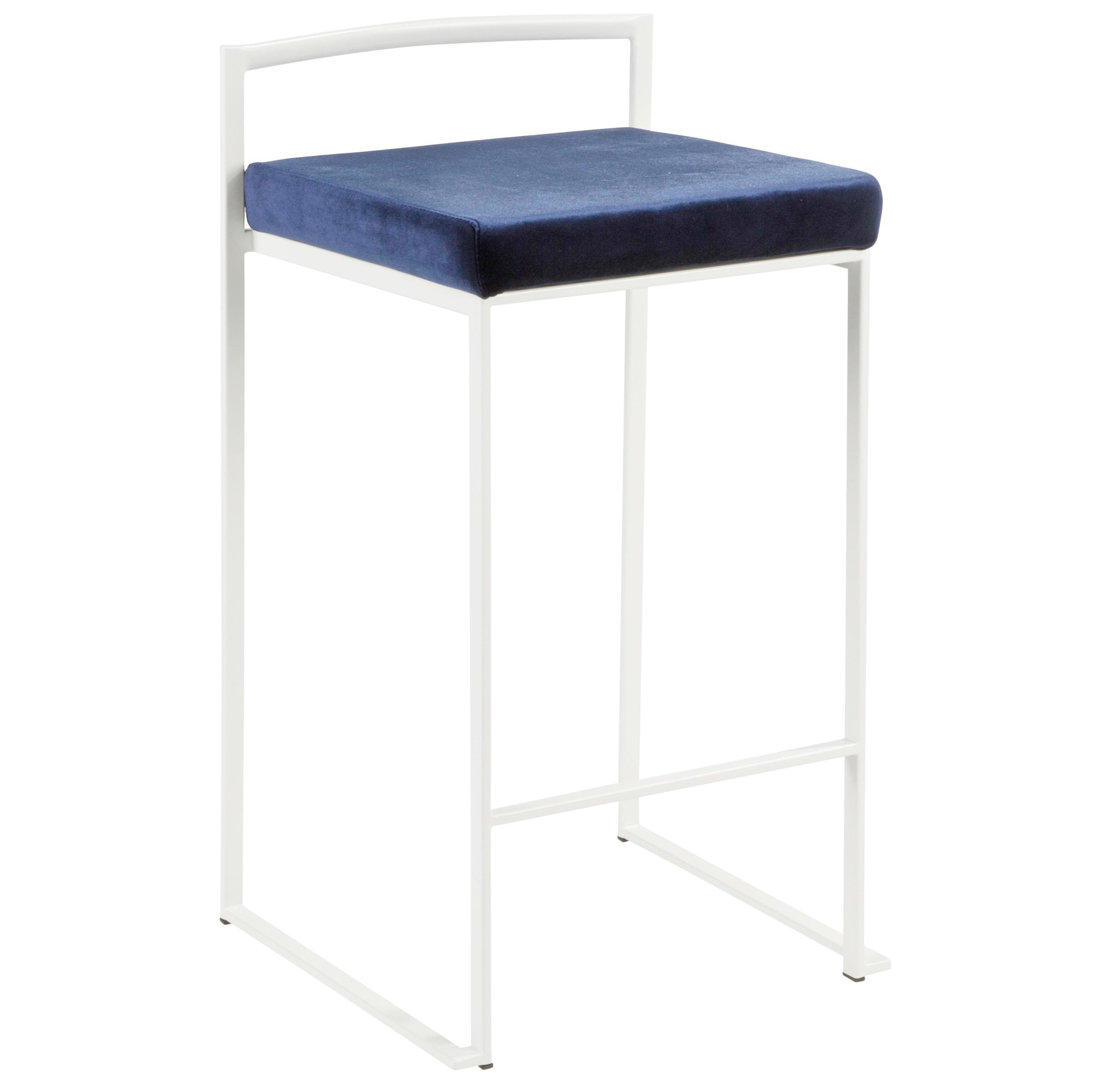 Fuji 26-Inch White Metal Blue Velvet Contemporary Stools (Set of 3) 4 Fuji 26-Inch White Metal Blue Velvet Contemporary Stools (Set of 3) - Image 4