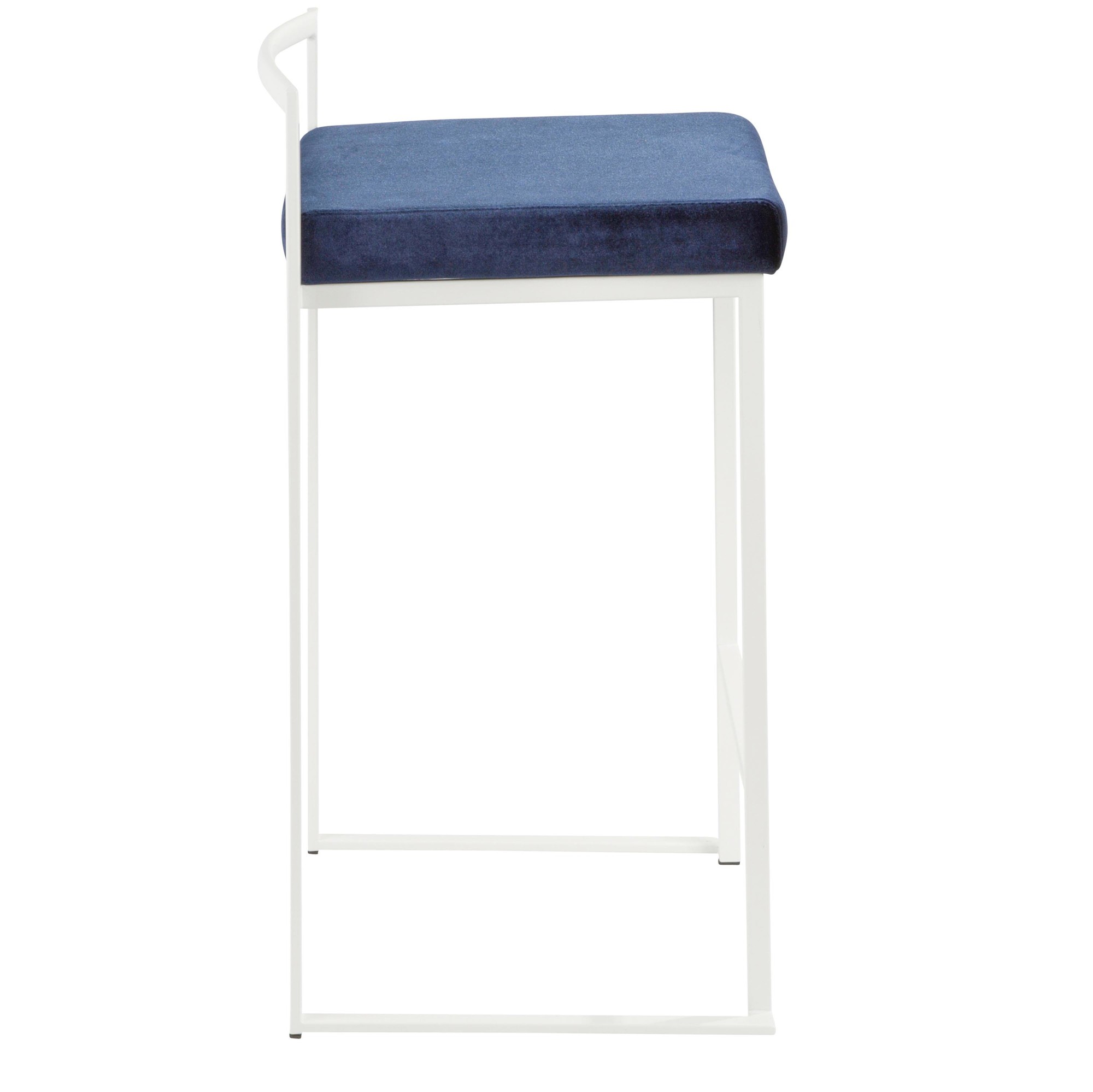 Fuji 26-Inch White Metal Blue Velvet Contemporary Stools (Set of 3) 5 Fuji 26-Inch White Metal Blue Velvet Contemporary Stools (Set of 3) - Image 5