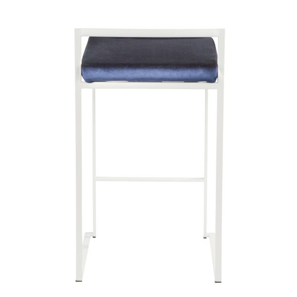 Fuji 26 Inch White Metal Blue Velvet Contemporary Stools Set of 3 6