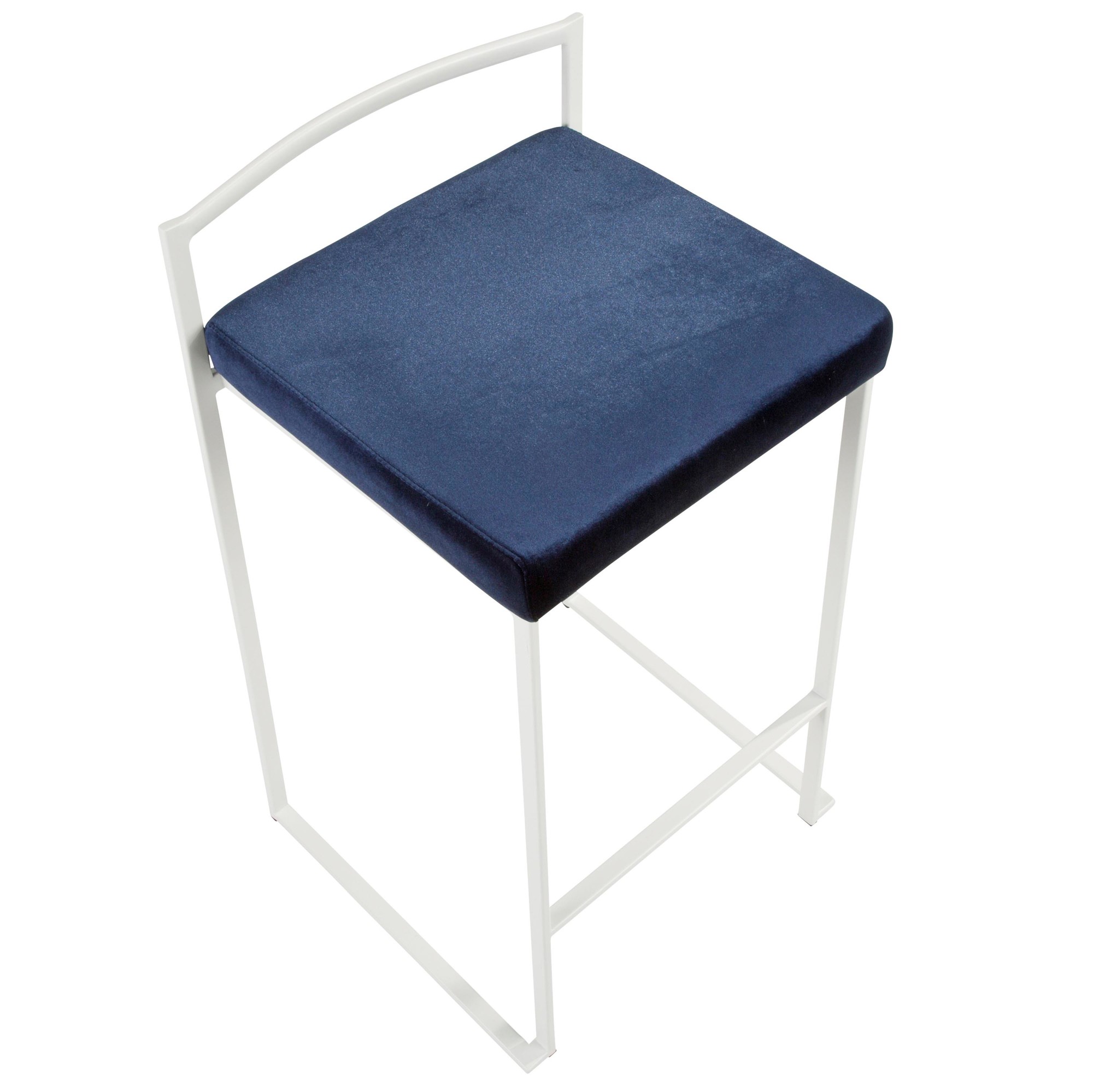 Fuji 26-Inch White Metal Blue Velvet Contemporary Stools (Set of 3) 9 Fuji 26-Inch White Metal Blue Velvet Contemporary Stools (Set of 3) - Image 9
