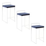 Fuji 26-Inch White Metal Blue Velvet Contemporary Stools (Set of 3) 21 Fuji 26-Inch White Metal Blue Velvet Contemporary Stools (Set of 3)