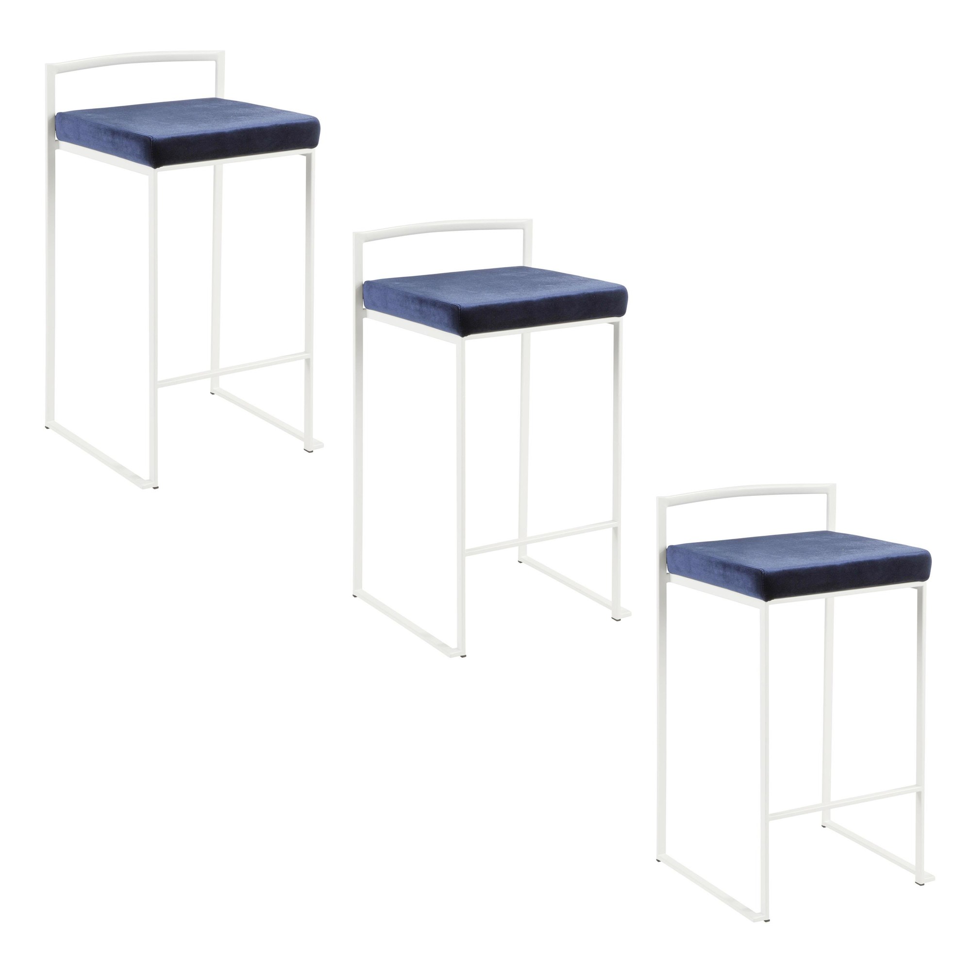 Fuji 26-Inch White Metal Blue Velvet Contemporary Stools (Set of 3) 10 Fuji 26-Inch White Metal Blue Velvet Contemporary Stools (Set of 3) - Image 10