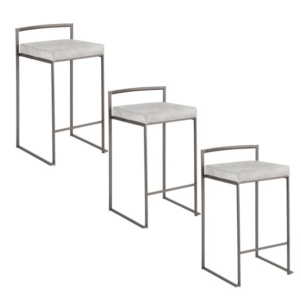 Fuji 26 Industrial Stackable Counter Stools Antique Metal Set of 3 Set of 3 9