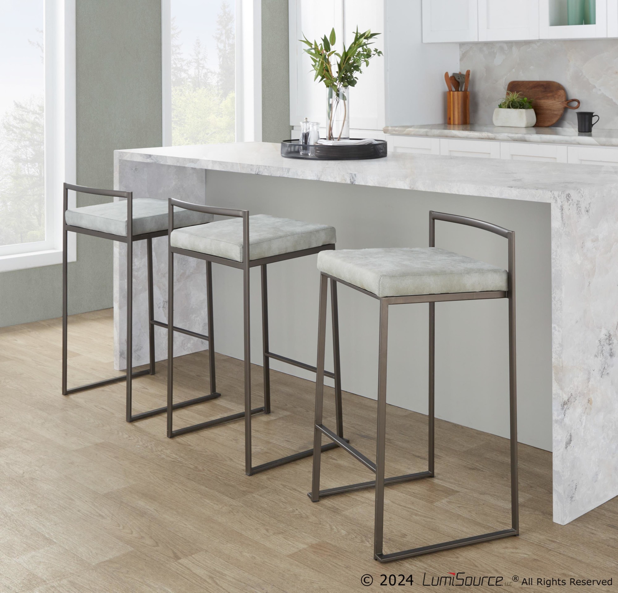 Fuji 26" Industrial Stackable Counter Stools Antique Metal (Set of 3) (Set of 3) 1 Fuji 26" Industrial Stackable Counter Stools Antique Metal (Set of 3) (Set of 3)