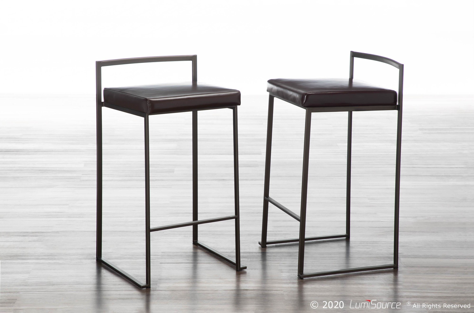 Fuji 26" Industrial Stackable Counter Stools Antique Metal and Bamboo Seat (Set of 3) (Set of 3) 2 Fuji 26" Industrial Stackable Counter Stools Antique Metal and Bamboo Seat (Set of 3) (Set of 3) - Image 2