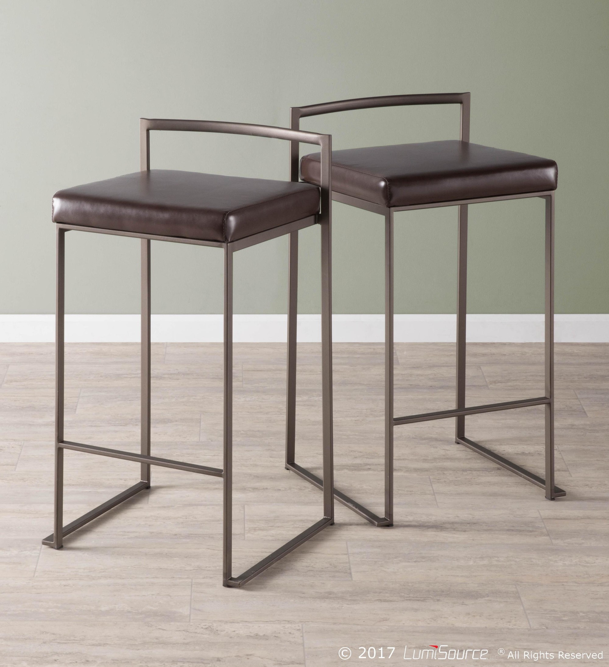 Fuji 26" Industrial Stackable Counter Stools Antique Metal and Bamboo Seat (Set of 3) (Set of 3) 3 Fuji 26" Industrial Stackable Counter Stools Antique Metal and Bamboo Seat (Set of 3) (Set of 3) - Image 3
