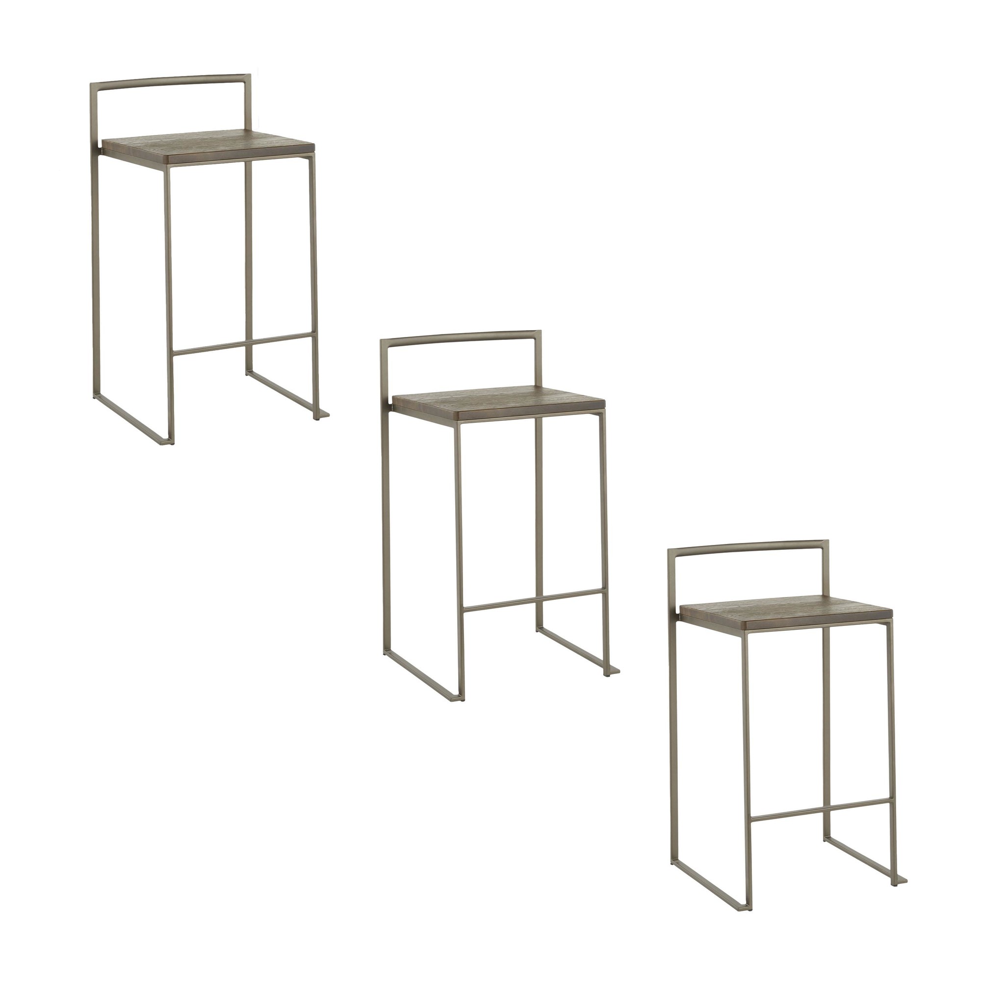 Fuji 26" Industrial Stackable Counter Stools Antique Metal and Bamboo Seat (Set of 3) (Set of 3) 5 Fuji 26" Industrial Stackable Counter Stools Antique Metal and Bamboo Seat (Set of 3) (Set of 3) - Image 5