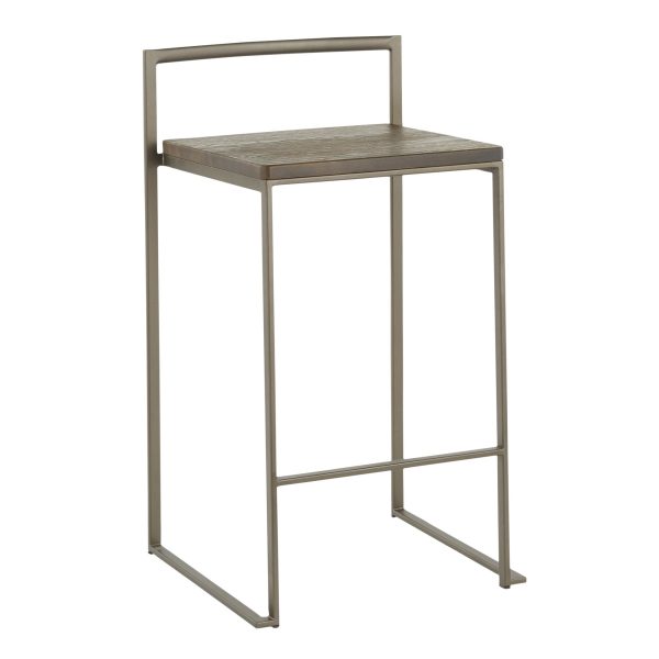 Fuji 26 Industrial Stackable Counter Stools Antique Metal and Bamboo Seat Set of 3 Set of 3 5