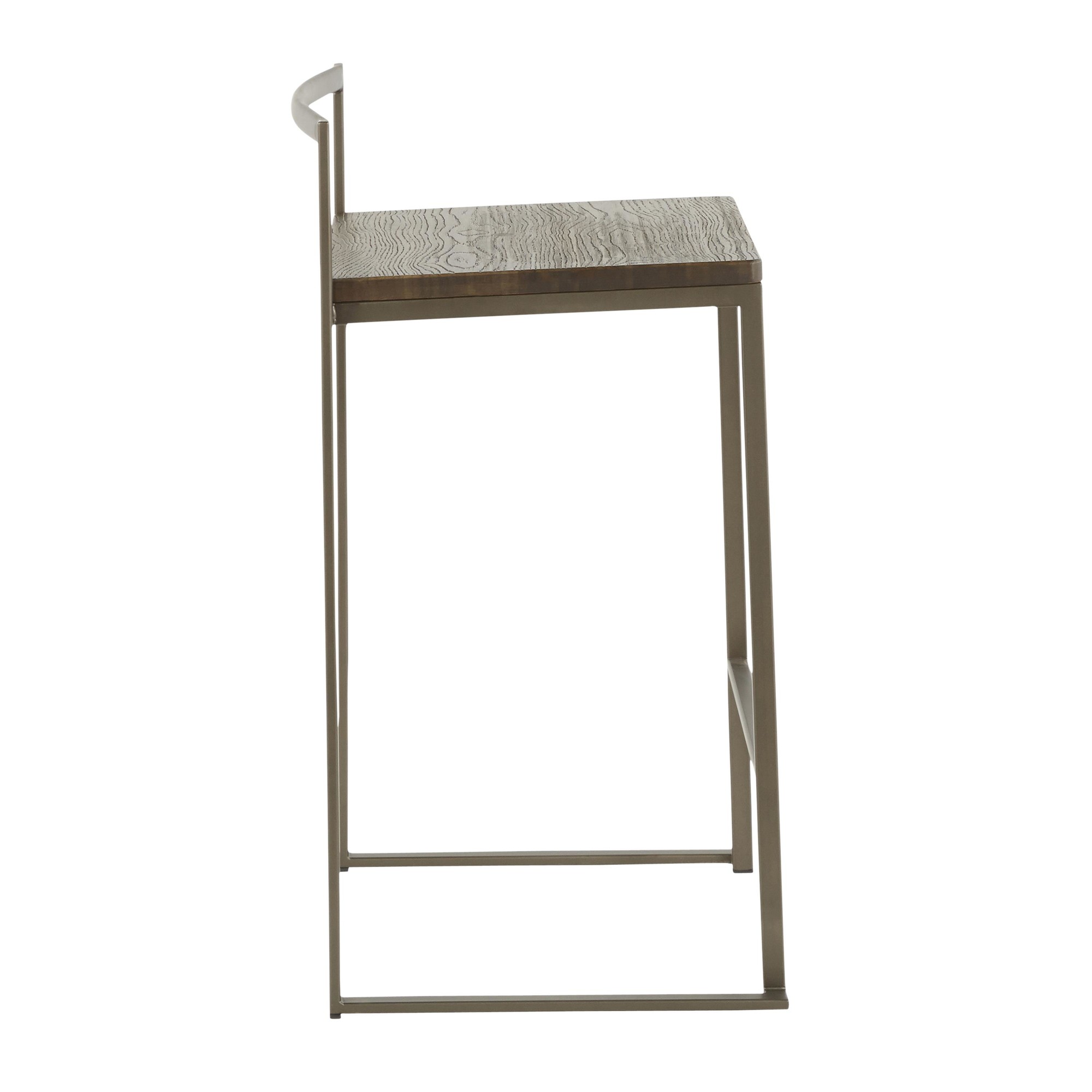 Fuji 26" Industrial Stackable Counter Stools Antique Metal and Bamboo Seat (Set of 3) (Set of 3) 7 Fuji 26" Industrial Stackable Counter Stools Antique Metal and Bamboo Seat (Set of 3) (Set of 3) - Image 7