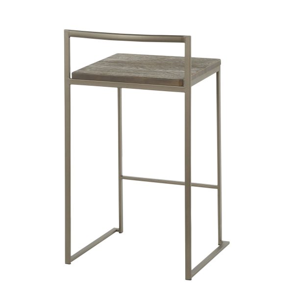 Fuji 26 Industrial Stackable Counter Stools Antique Metal and Bamboo Seat Set of 3 Set of 3 7