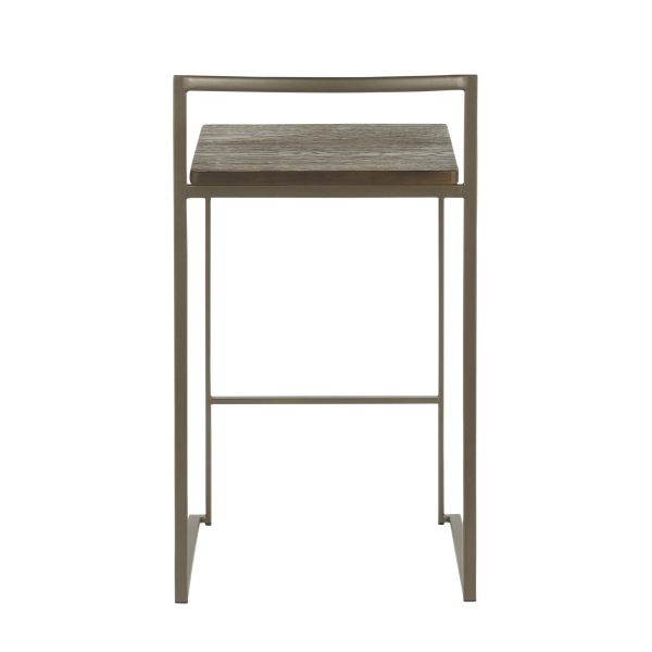 Fuji 26 Industrial Stackable Counter Stools Antique Metal and Bamboo Seat Set of 3 Set of 3 8