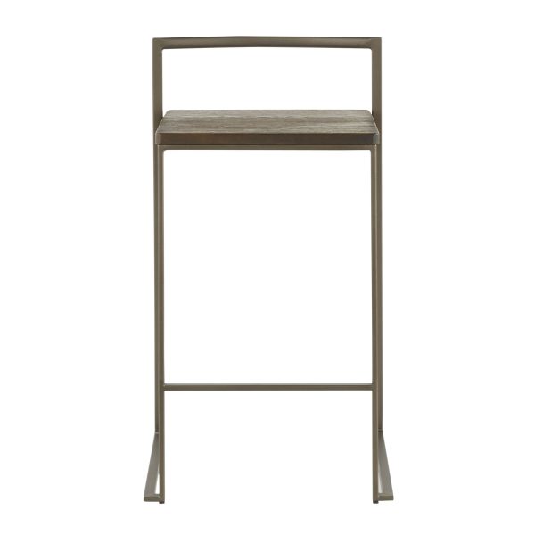 Fuji 26 Industrial Stackable Counter Stools Antique Metal and Bamboo Seat Set of 3 Set of 3 9