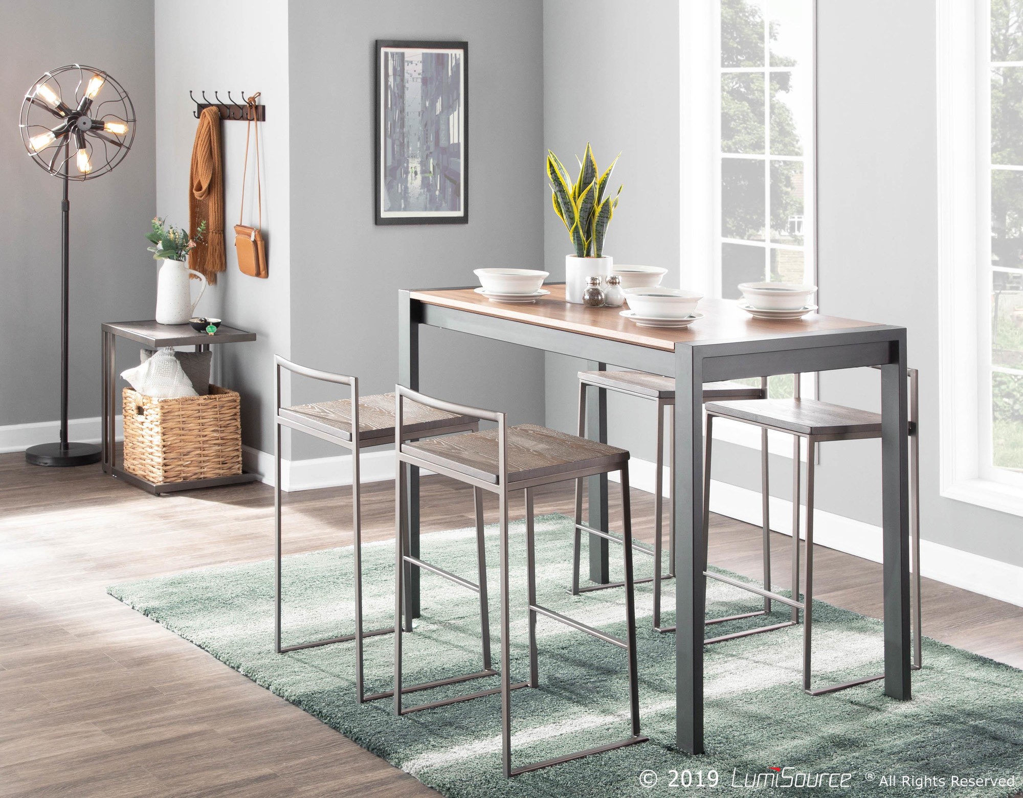 Fuji 26" Industrial Stackable Counter Stools Antique Metal and Bamboo Seat (Set of 3) (Set of 3) 1 Fuji 26" Industrial Stackable Counter Stools Antique Metal and Bamboo Seat (Set of 3) (Set of 3)