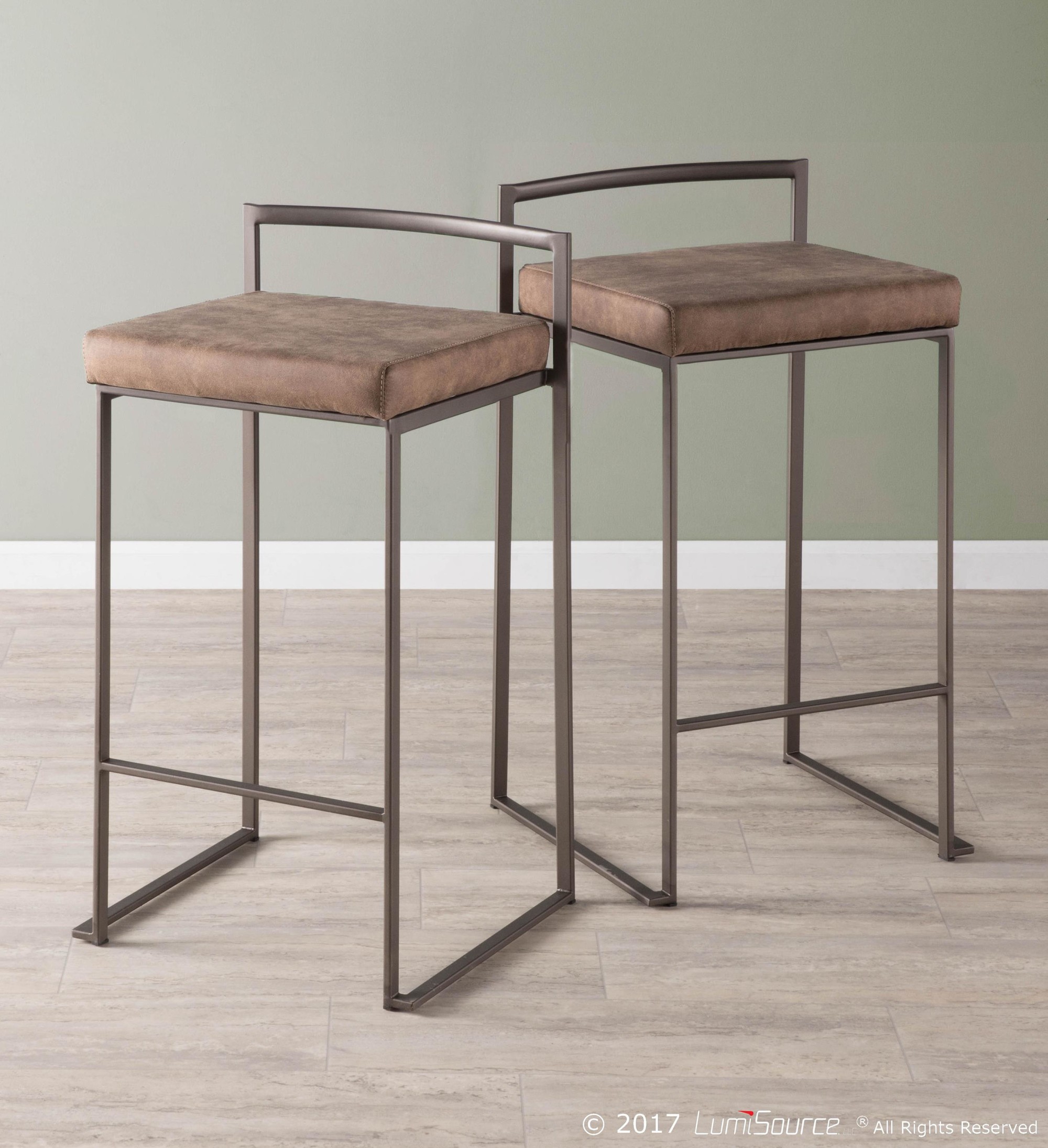 Fuji 26" Industrial Stackable Counter Stools Brown Fabric (Set of 3) (Set of 3) 2 Fuji 26" Industrial Stackable Counter Stools Brown Fabric (Set of 3) (Set of 3) - Image 2
