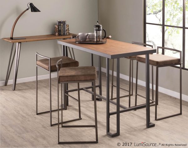 Fuji 26 Industrial Stackable Counter Stools Brown Fabric Set of 3 Set of 3 2