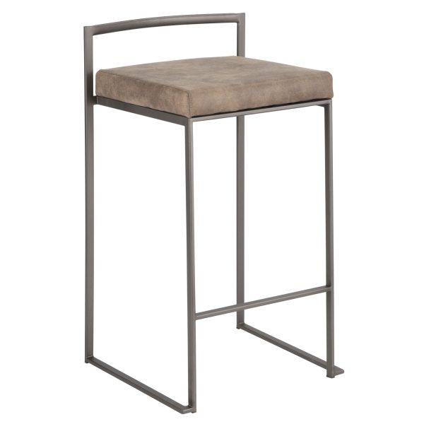 Fuji 26 Industrial Stackable Counter Stools Brown Fabric Set of 3 Set of 3 3
