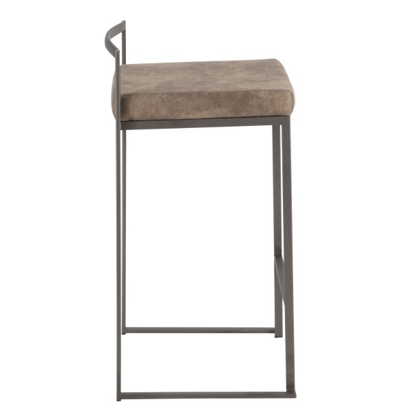 Fuji 26 Industrial Stackable Counter Stools Brown Fabric Set of 3 Set of 3 4