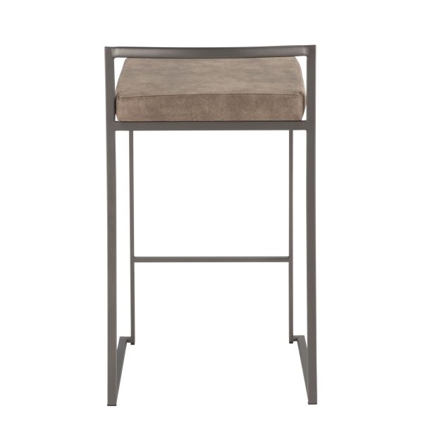 Fuji 26 Industrial Stackable Counter Stools Brown Fabric Set of 3 Set of 3 6