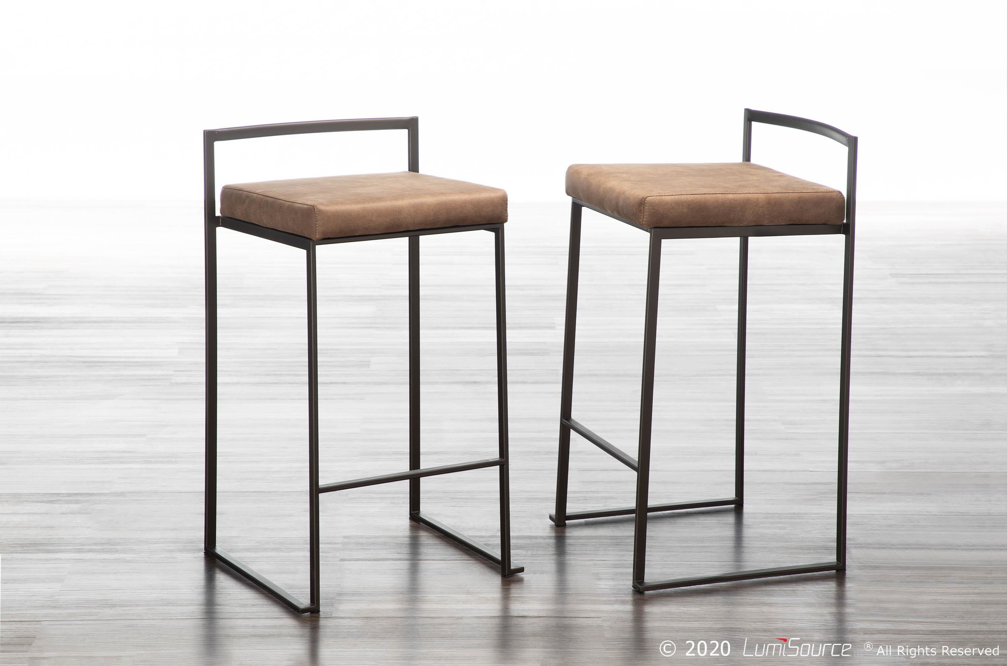 Fuji 26" Industrial Stackable Counter Stools Brown Fabric (Set of 3) (Set of 3) 1 Fuji 26" Industrial Stackable Counter Stools Brown Fabric (Set of 3) (Set of 3)