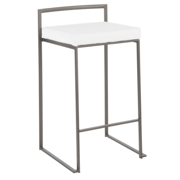 Fuji 26 Industrial White Velvet Counter Stools Set of 3 1